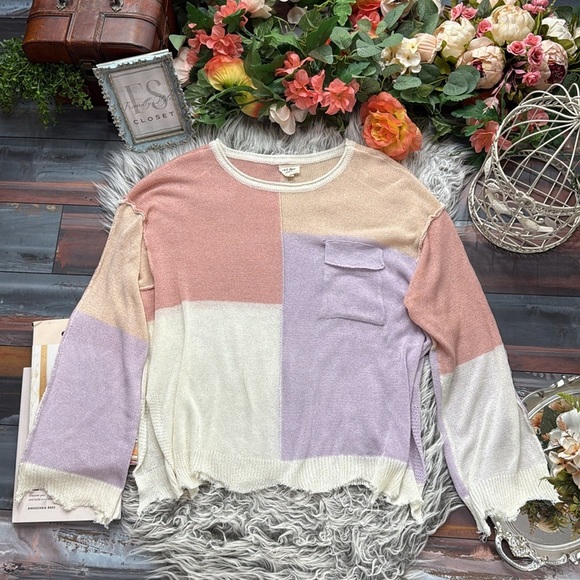 143 Story by Lineup Color Block Sweater Pastel Shades Soft Girl Coquette, M - Picture 5 of 14